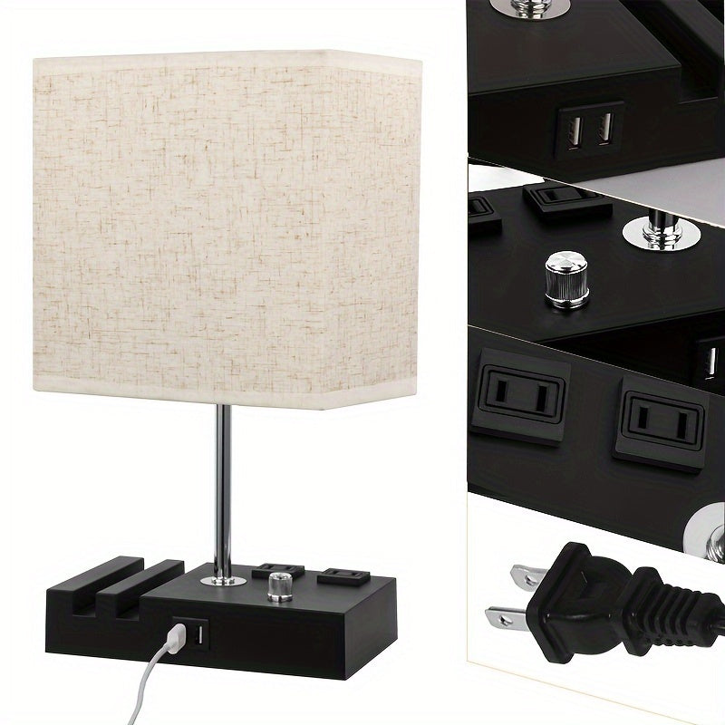 Fully Dimmable Table Lamp with USB Charging Ports – Modern Bedside Light